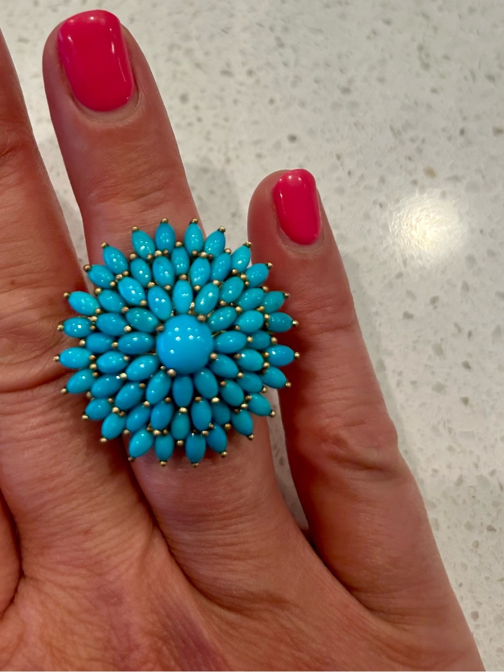 Sleeping Beauty Turquoise Floral Statement Ring - Yellow Gold Vermeil,